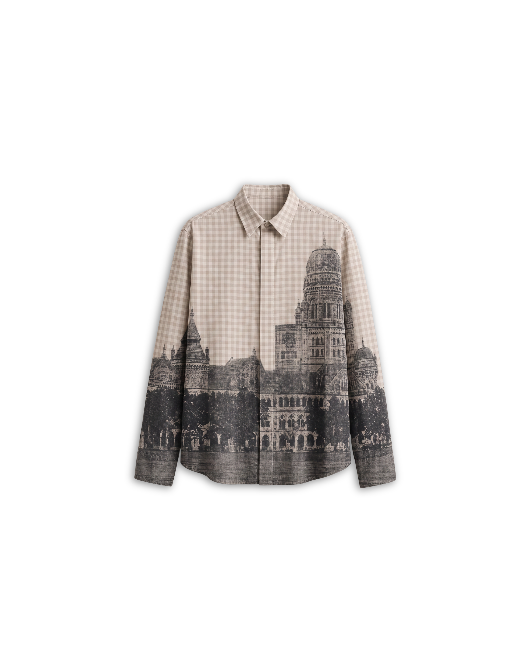 Mumbai Shirt Men - Cotton - Vintage - Beige - Check