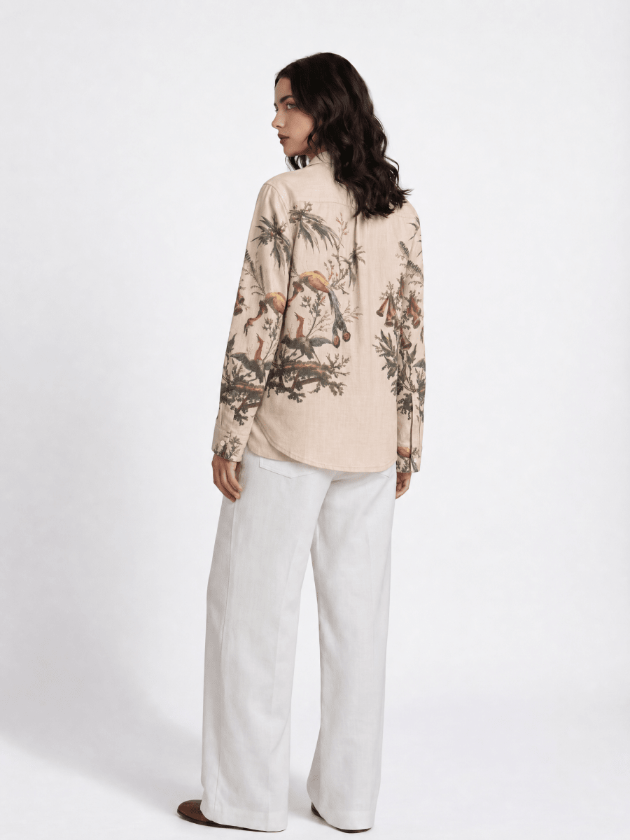 Aviary Bloom Shirt Women - Printed Giza Cotton Shirt - Naymish Designs