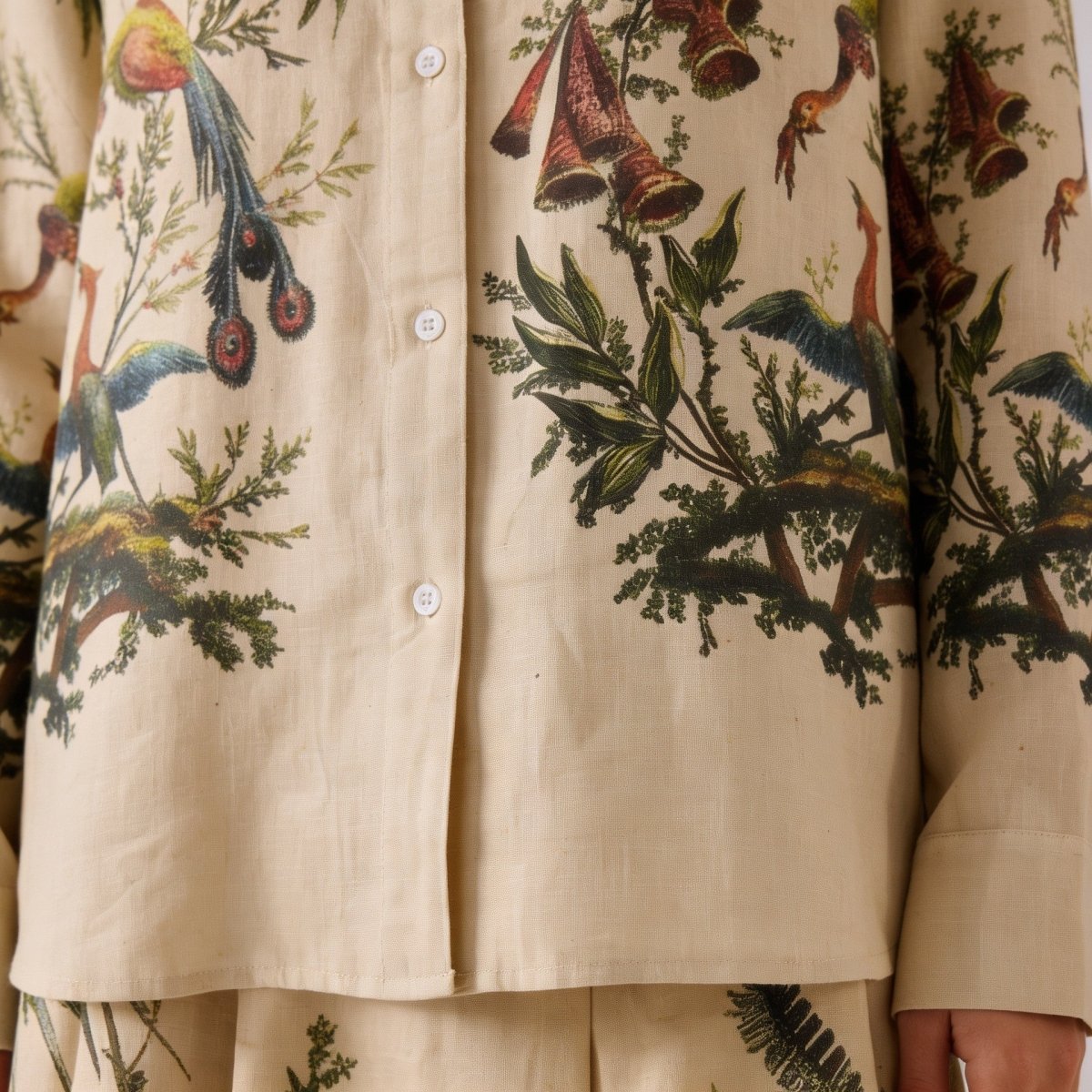 Aviary Bloom Shirt Women - Printed Giza Cotton Shirt - Naymish Designs