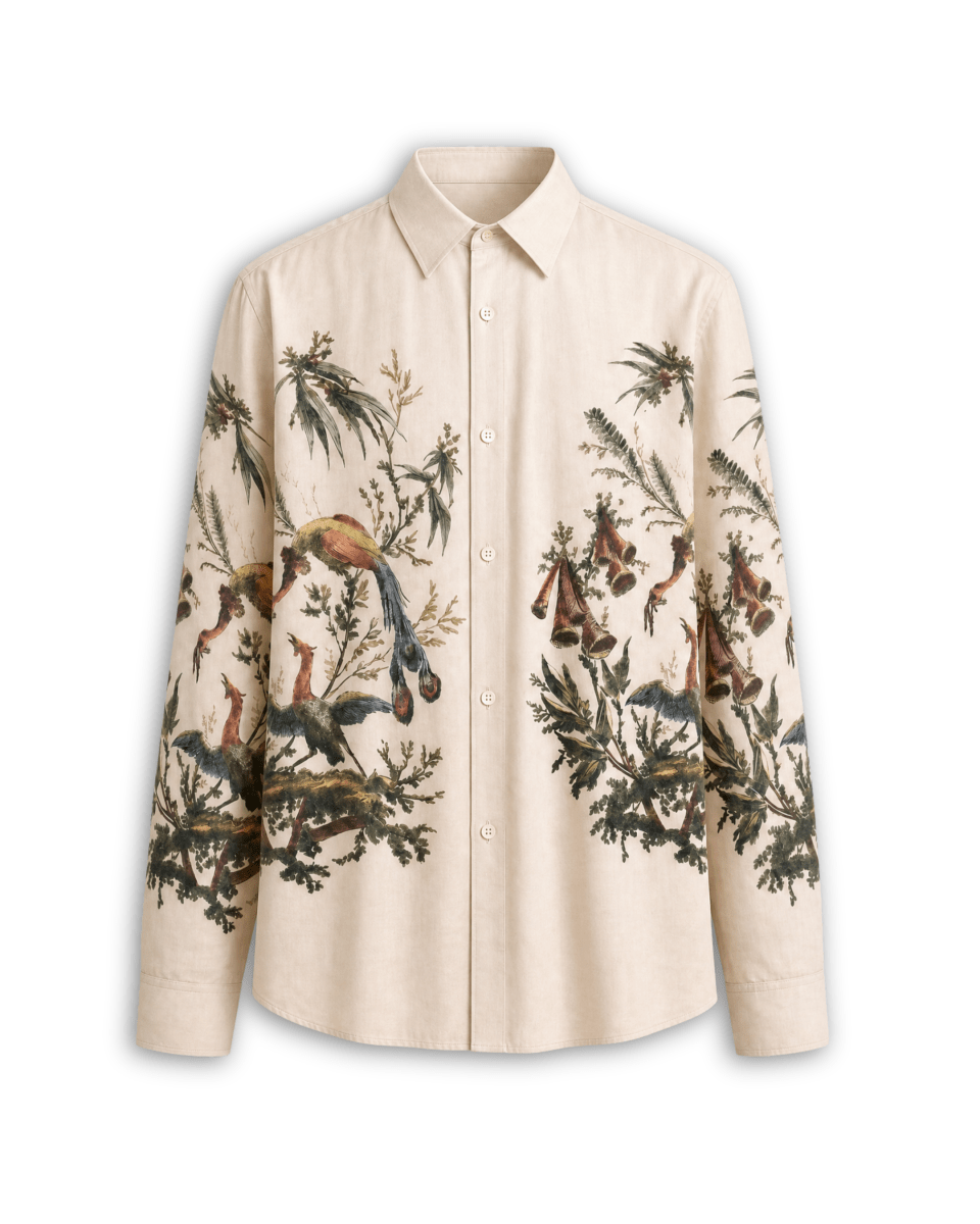 Aviary Bloom Shirt Women - Printed Giza Cotton Shirt - Naymish Designs