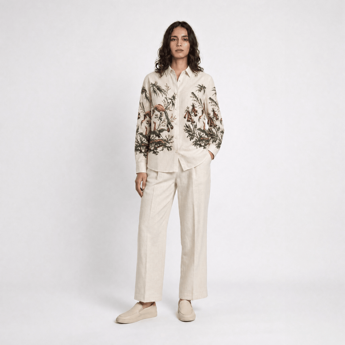 Aviary Bloom Shirt Women - Printed Giza Cotton Shirt - Naymish Designs
