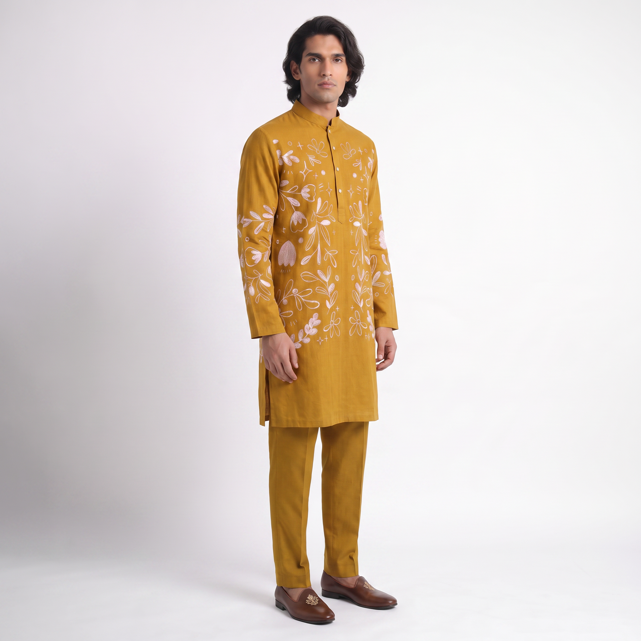 Flowerchild Kurta Set Yellow Men