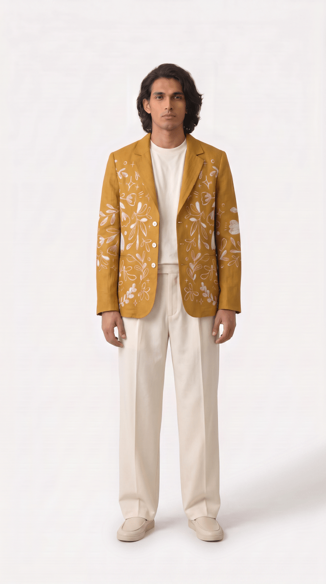 Flowerchild Blazer Men Yellow - Naymish Designs