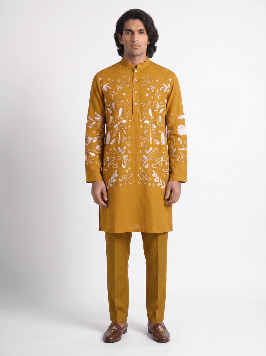 Flowerchild Kurta Set Yellow Men - Naymish Designs