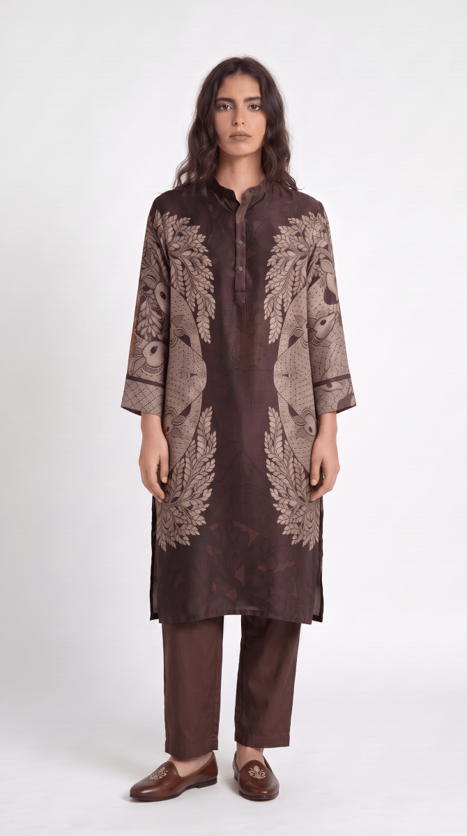 Gond Life Women Kurta Brown 3 quarter sleeves - Naymish Designs