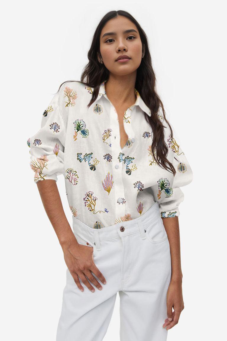 Marine Life Coral Shirt for Women in Cotton and Linen - Naymish Designs