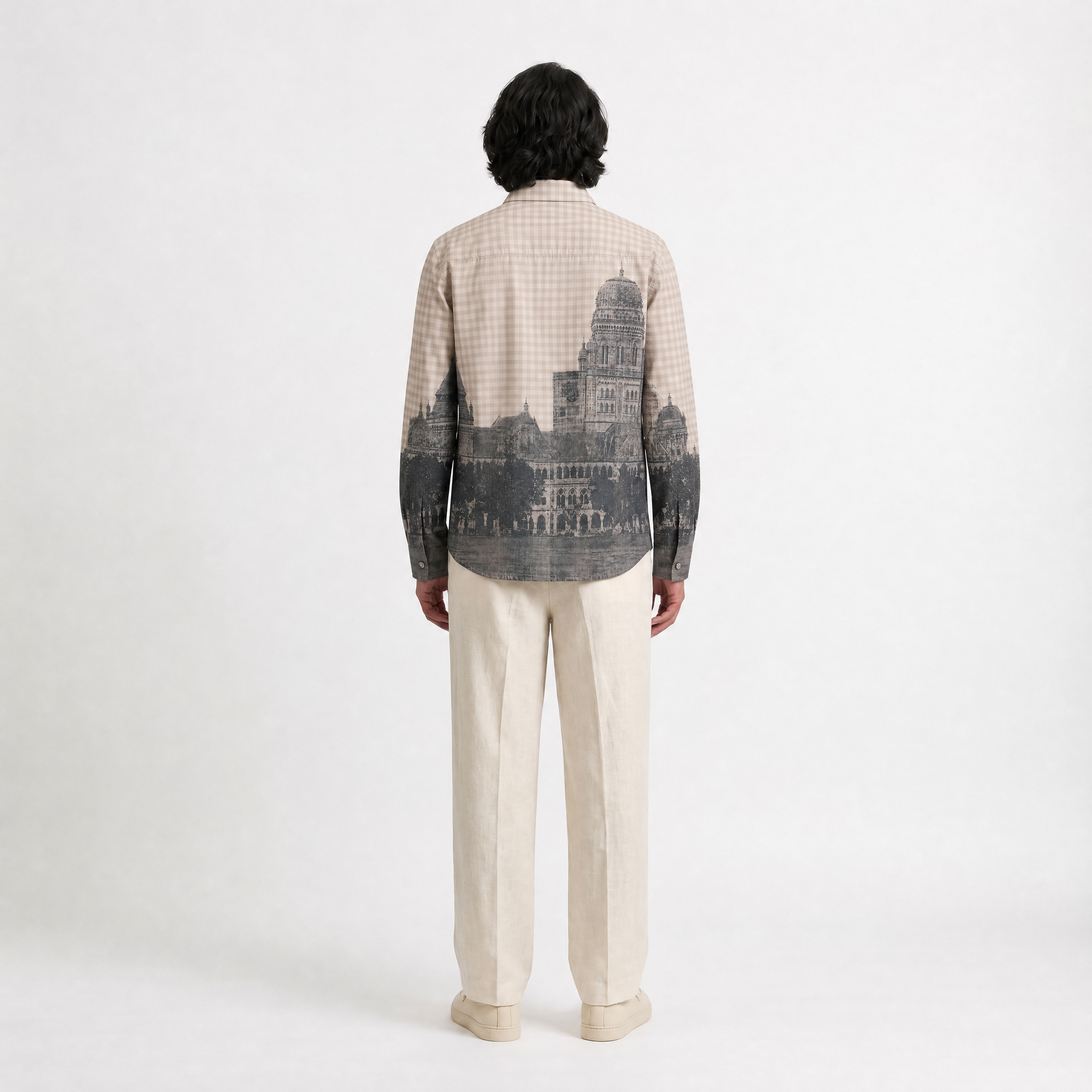 Mumbai Shirt Men - Cotton - Vintage - Beige - Check