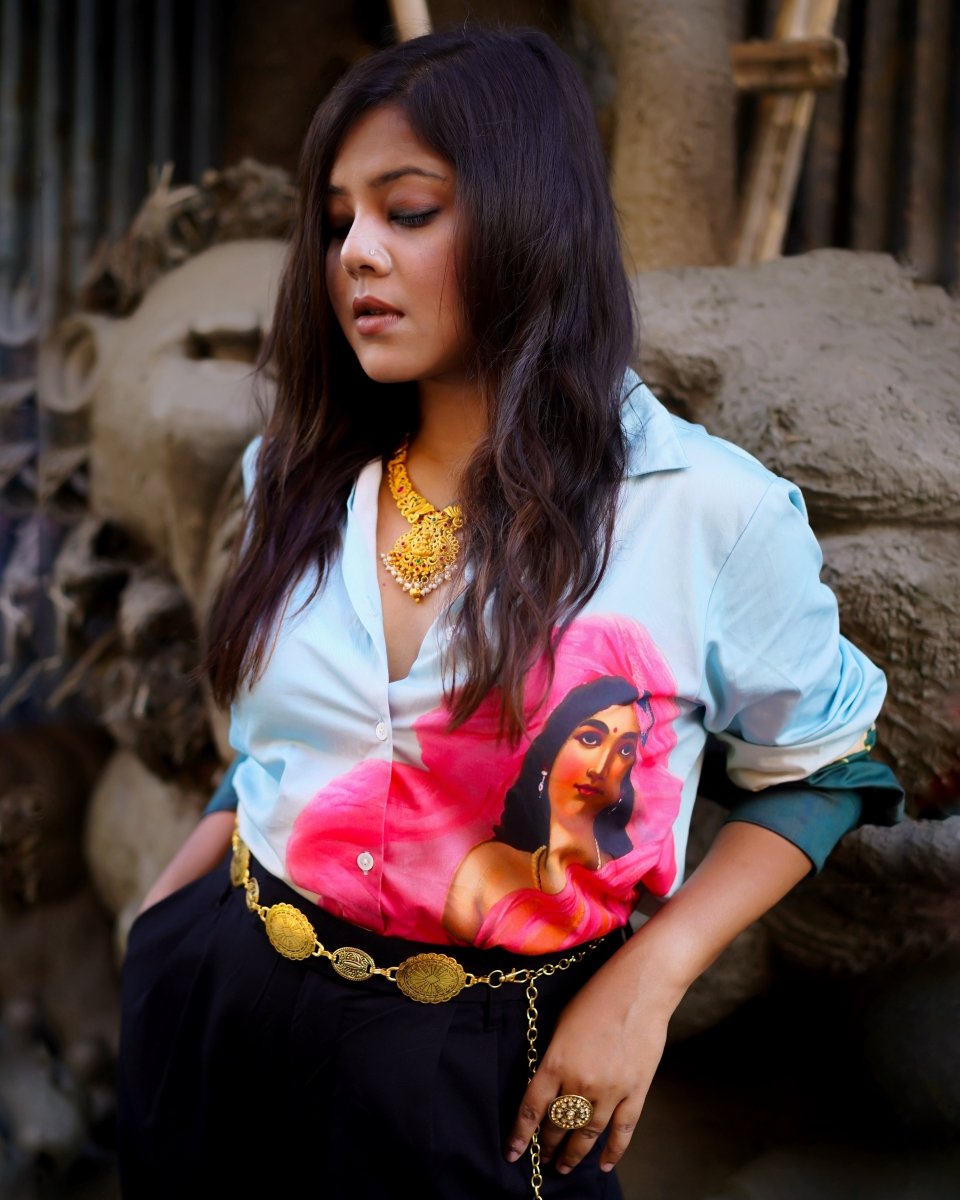 Padmini Blue Shirt for Women - Luxury Designer | Soft Cotton or Pure Linen - Naymish Designs