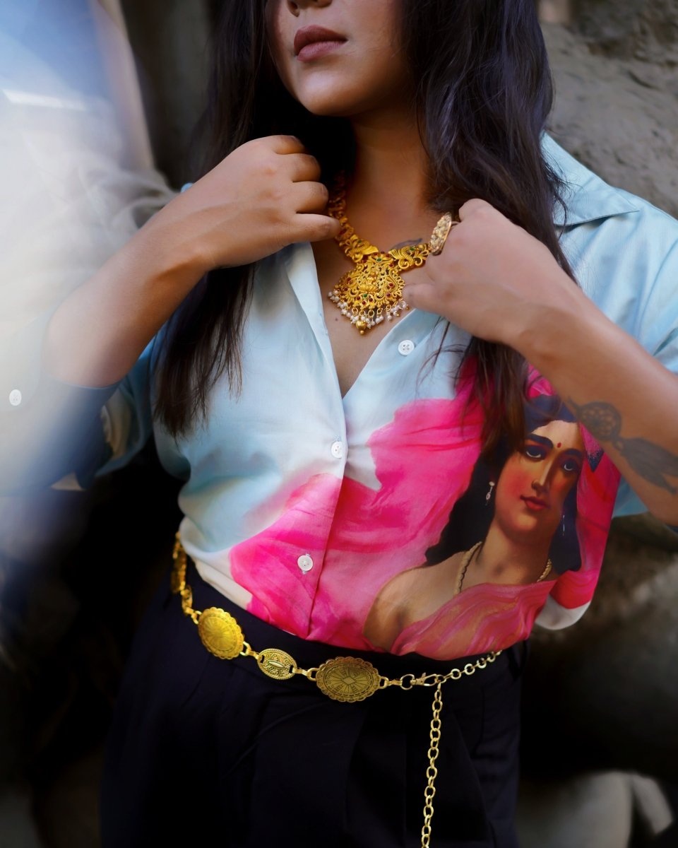 Padmini Blue Shirt for Women - Luxury Designer | Soft Cotton or Pure Linen - Naymish Designs