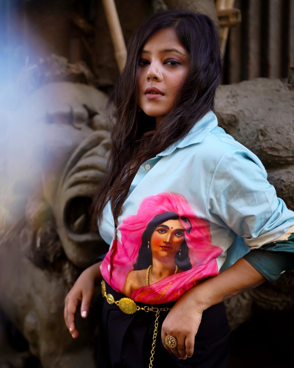 Padmini Blue Shirt for Women - Luxury Designer | Soft Cotton or Pure Linen - Naymish Designs