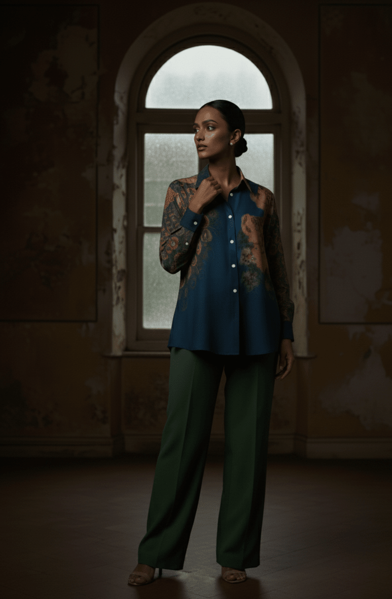 Peacock on the Wall Shirt for Women - Luxury Designer | Soft Cotton or Pure Linen - Naymish Designs