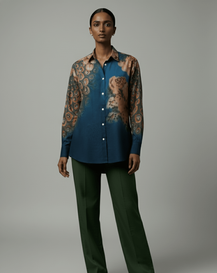 Peacock on the Wall Shirt for Women - Luxury Designer | Soft Cotton or Pure Linen - Naymish Designs