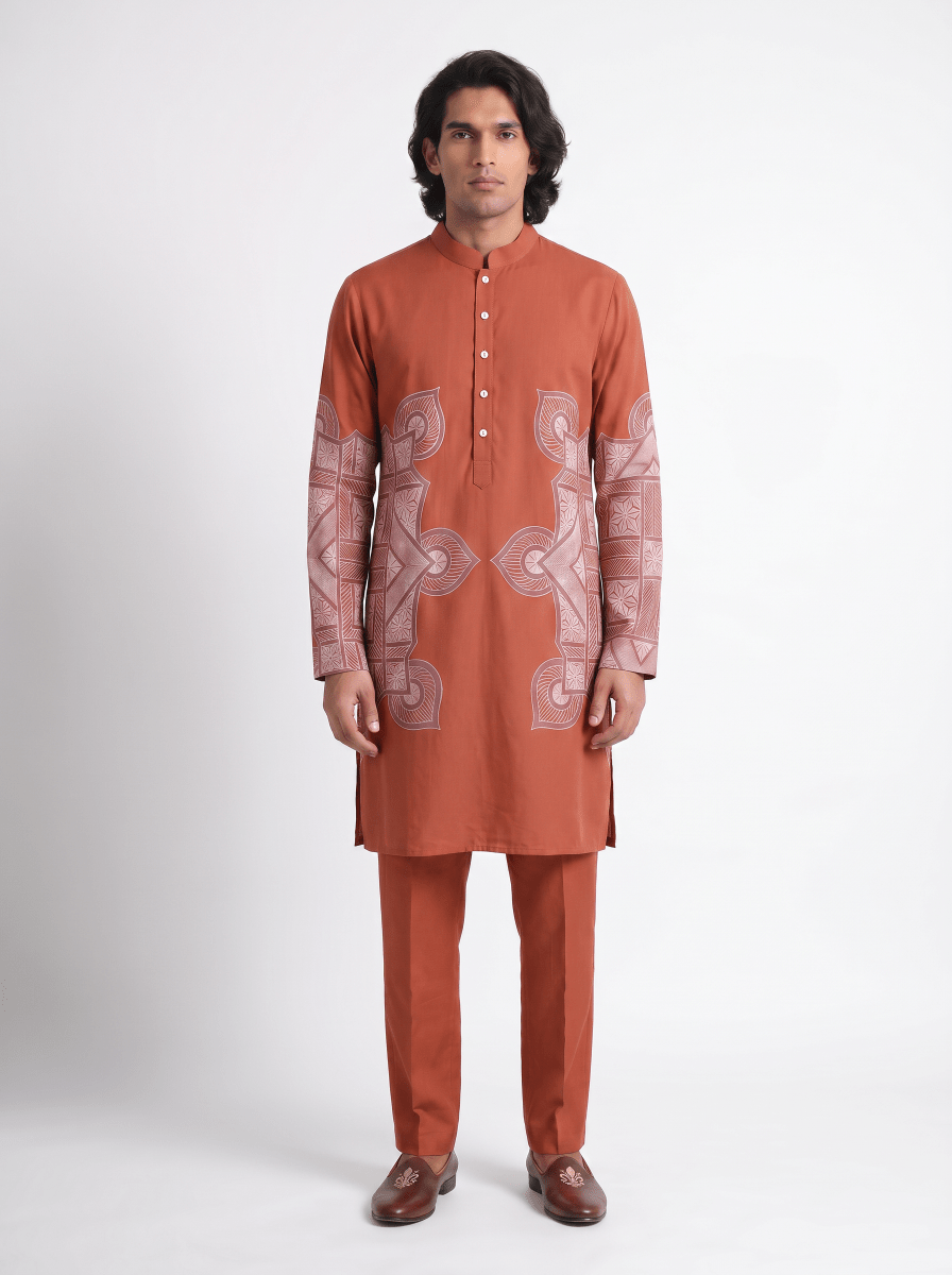 Terra Rangoli Kurta Set Men - Red - Naymish Designs