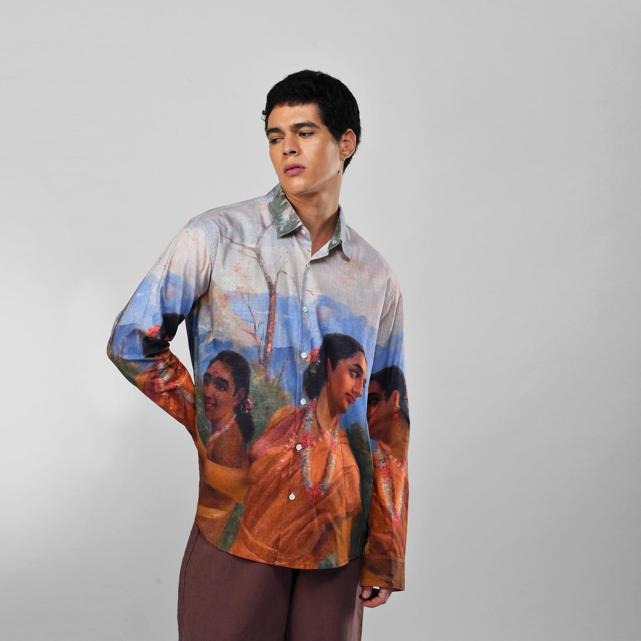 Shakuntala by Raja Ravi Varma - Luxury Designer Shirt | Soft Cotton or Pure Linen | Partywear shirt for Men