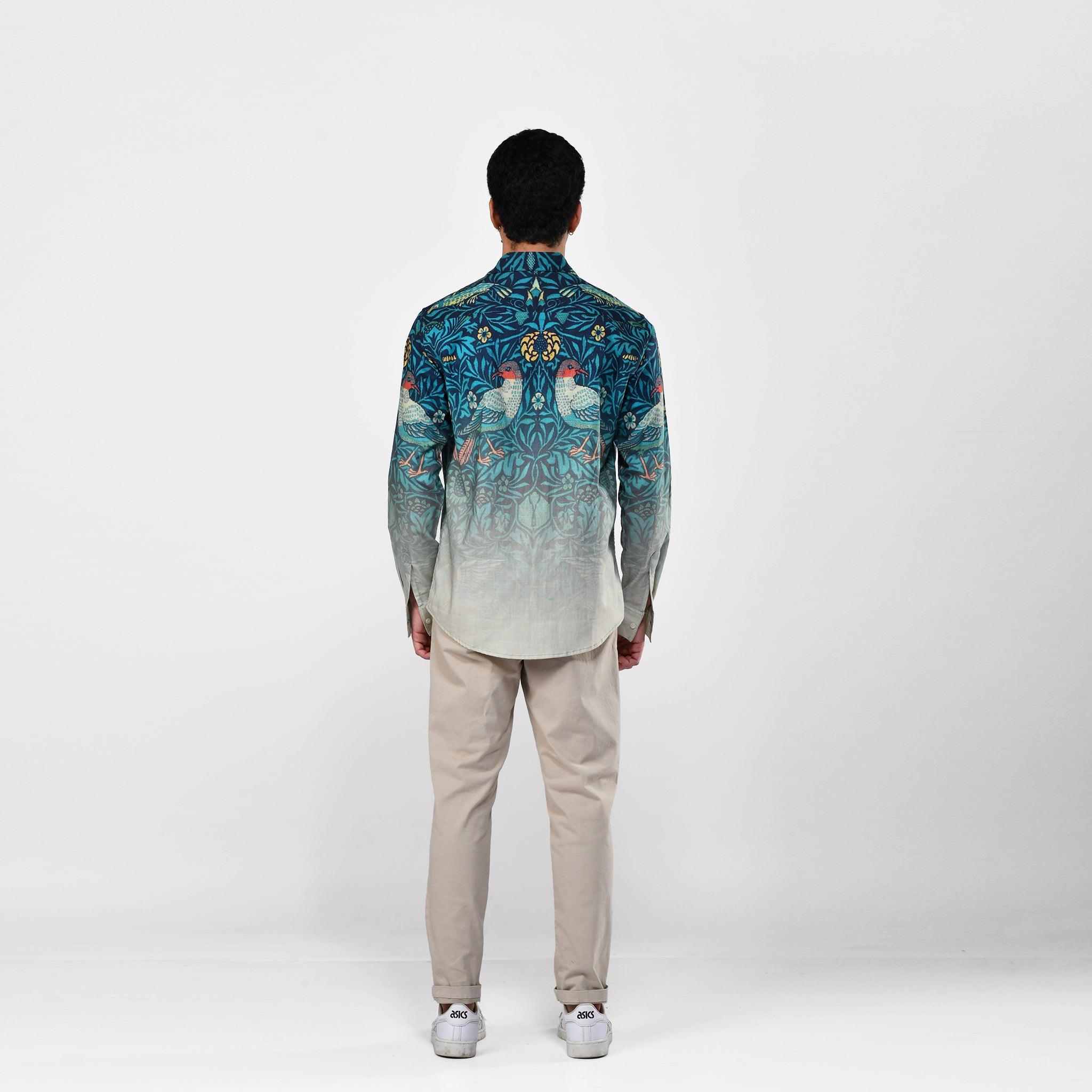 Bird Weave Shirt for Men Blue Available in Cotton and Linen