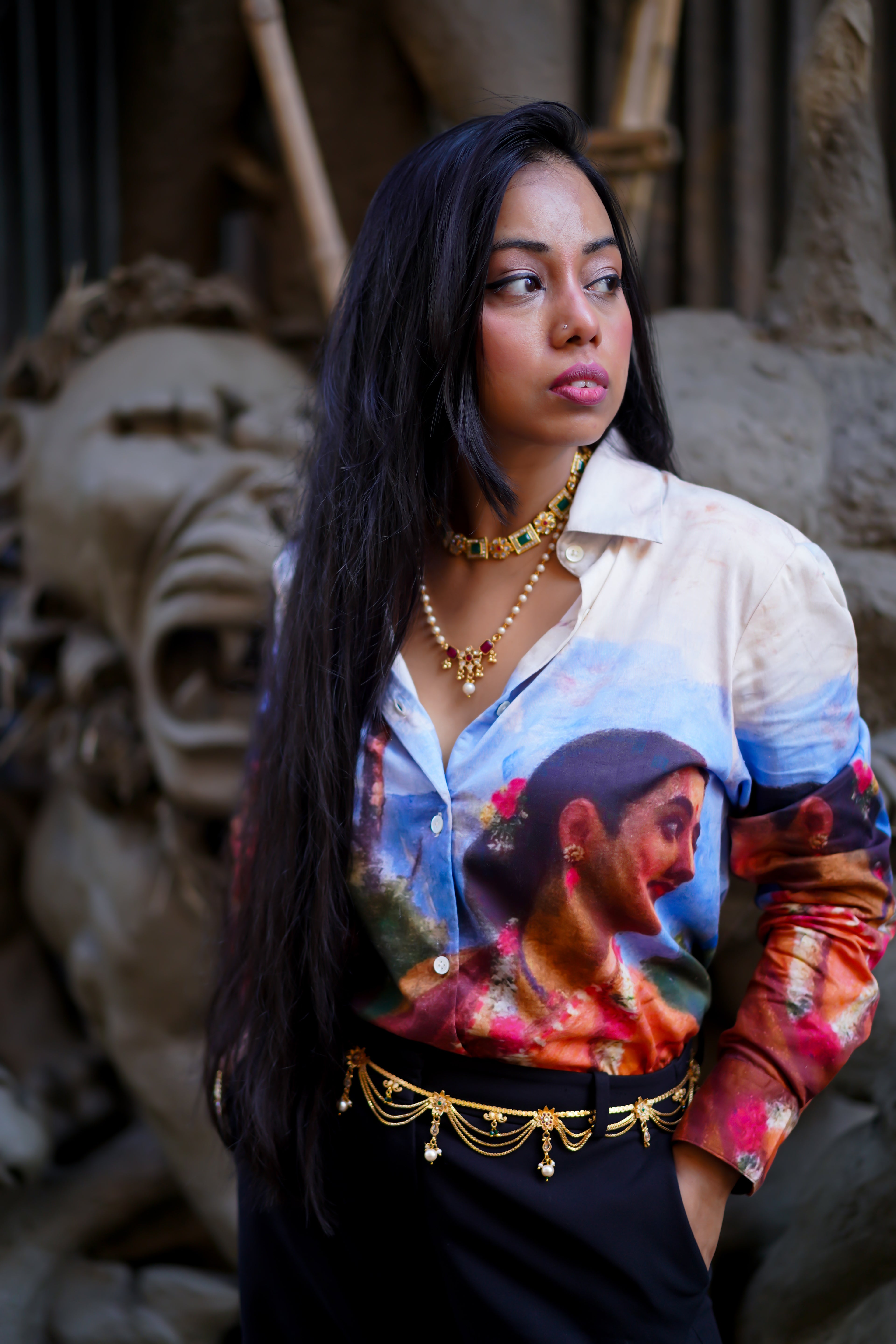 Shakuntala by Raja Ravi Varma - Shirt for Women Luxury Designer | Soft Cotton or Pure Linen 