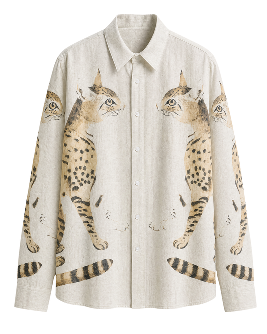 Serval Supermodel Shirt - Men - White - Cat Print