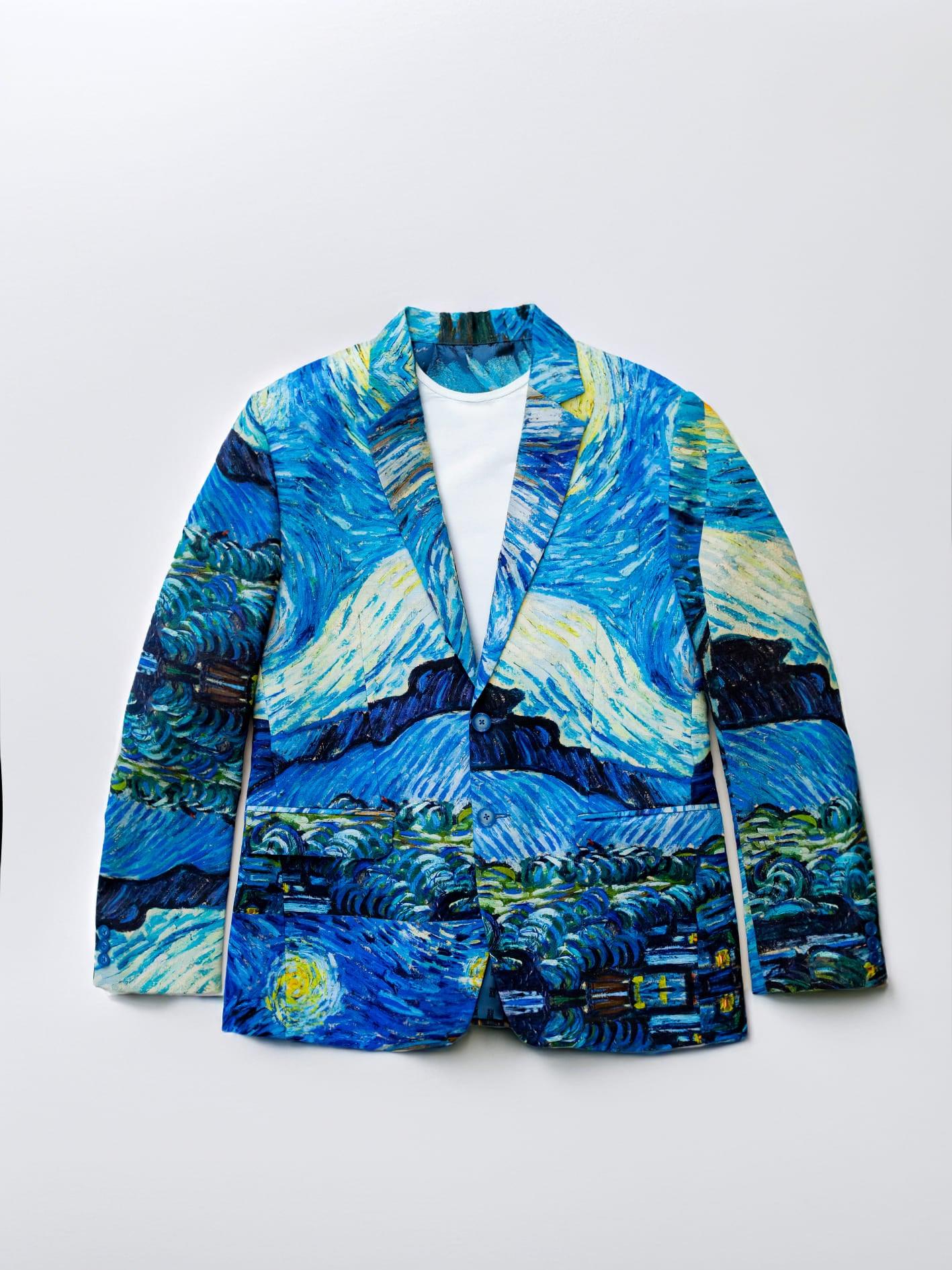 Summer Light Blazer - Starry Nights by Van Gogh - Blue Cotton Blazer Unisex