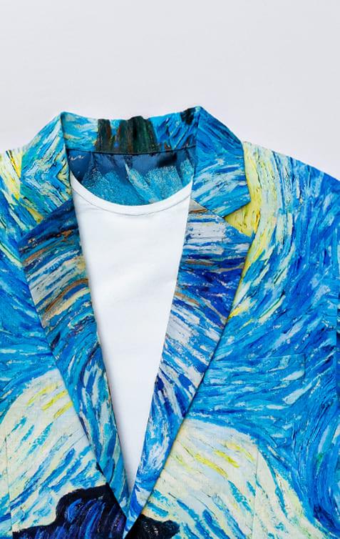 Summer Light Blazer - Starry Nights by Van Gogh - Blue Cotton Blazer Unisex