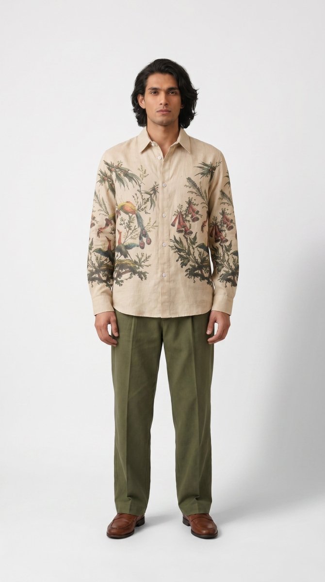 Aviary Bloom Shirt Men - Printed Giza Cotton Shirt - Naymish Designs