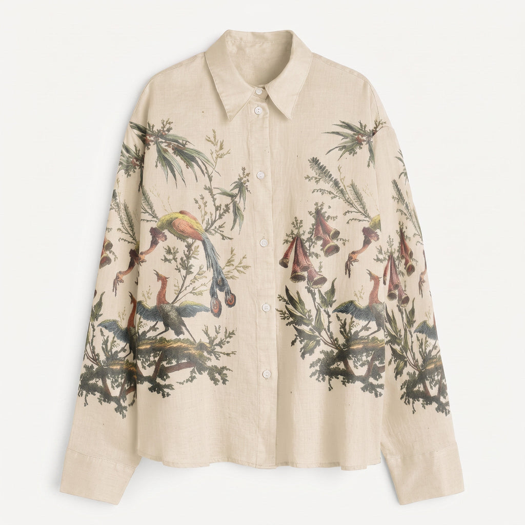 Aviary Bloom Shirt Men - bird print front view