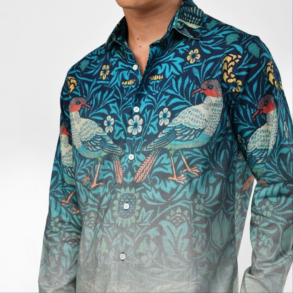 Bird Weave Shirt for Men Blue Available in Cotton and Linen - Naymish Designs