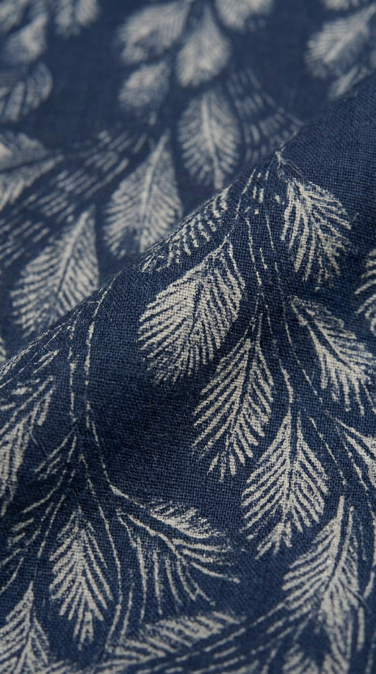 Gond Leaf blue fabric texture