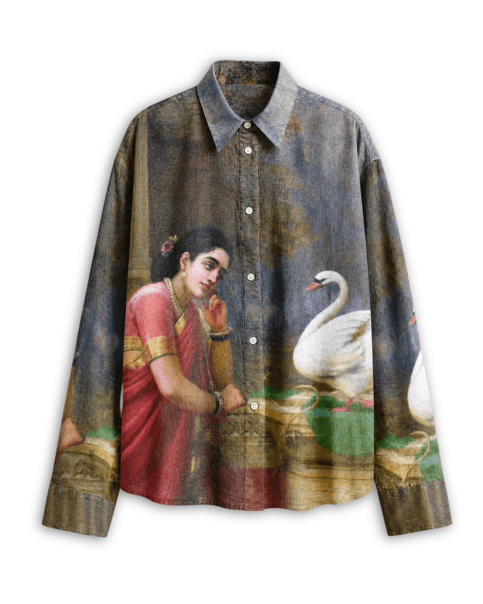 Damayanti and Hamsa - by Raja Ravi Varma - Women Shirt - Naymish Designs