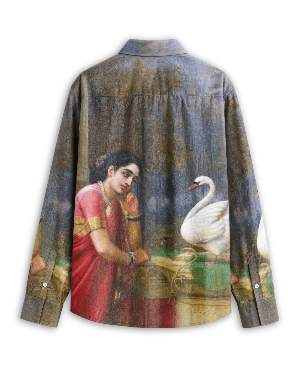 Damayanti and Hamsa - by Raja Ravi Varma - Women Shirt - Naymish Designs