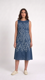 Gond Leaf Dress Blue front view