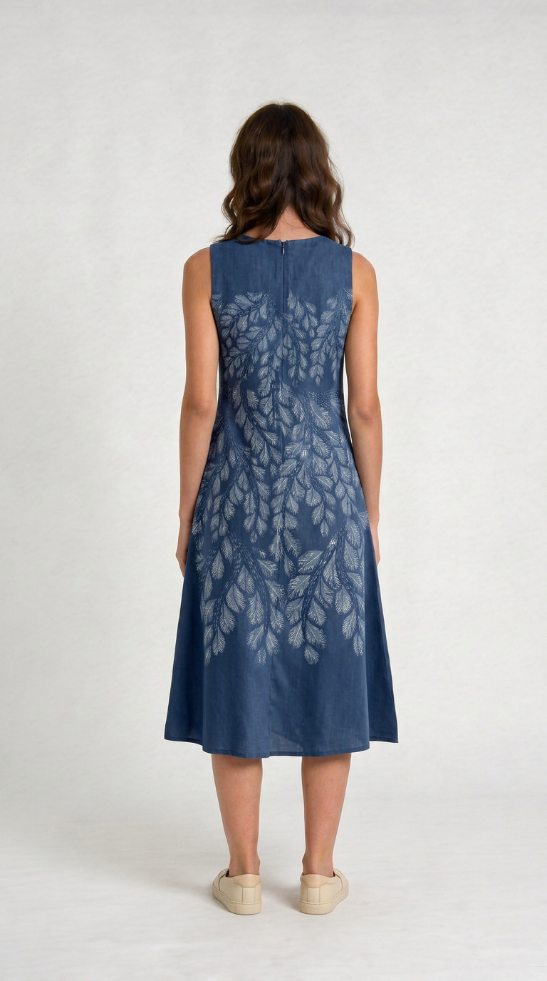 Gond Leaf Dress Blue back view