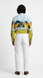 Farmhouse in Provence Shirt Men | Cotton | Linen | Blue - Naymish Designs