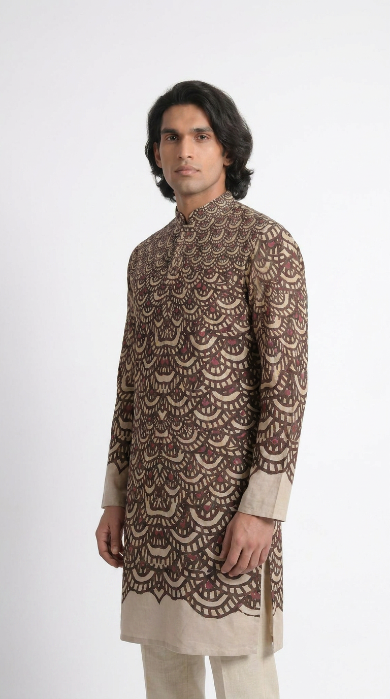 Fish Scale Kurta Men side closeup detail