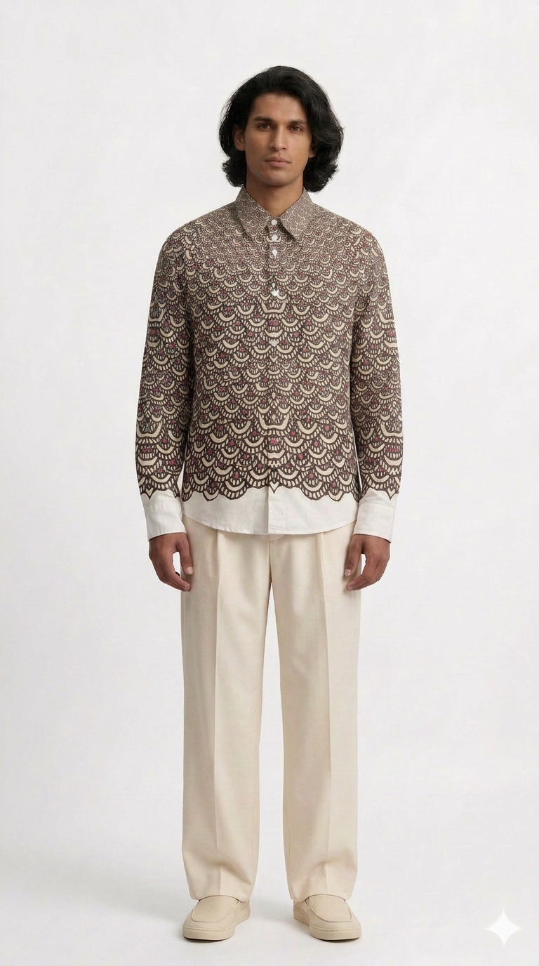 Fish Scale Shirt Men front model view