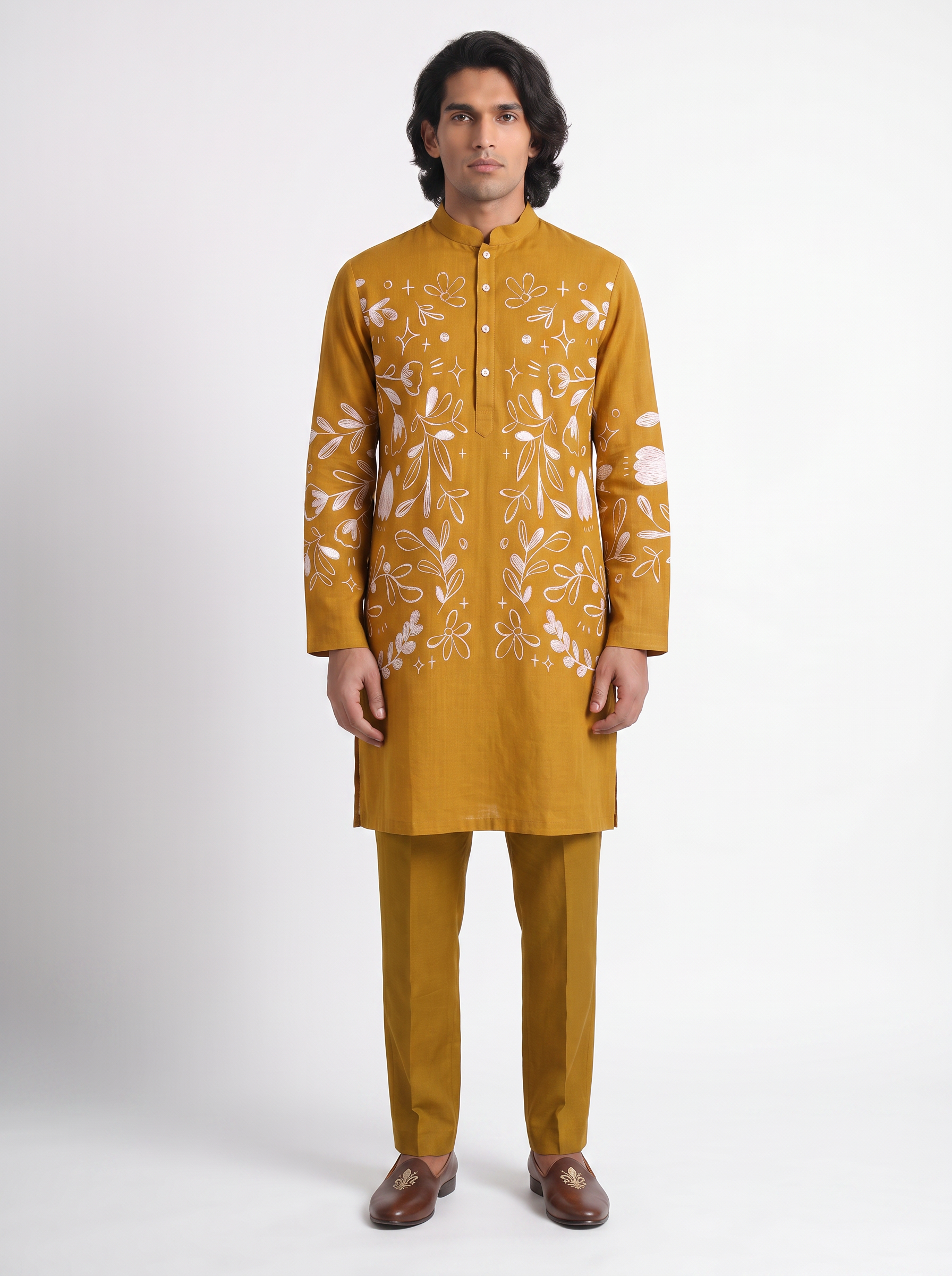 Flowerchild Kurta Set Yellow Men