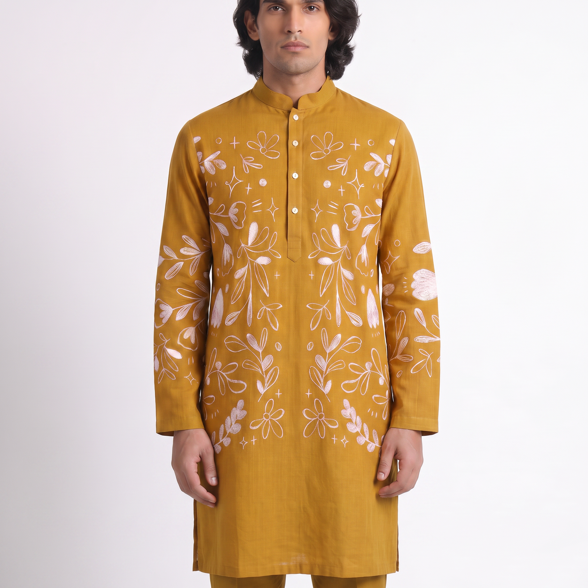 Flowerchild Kurta Set Yellow Men