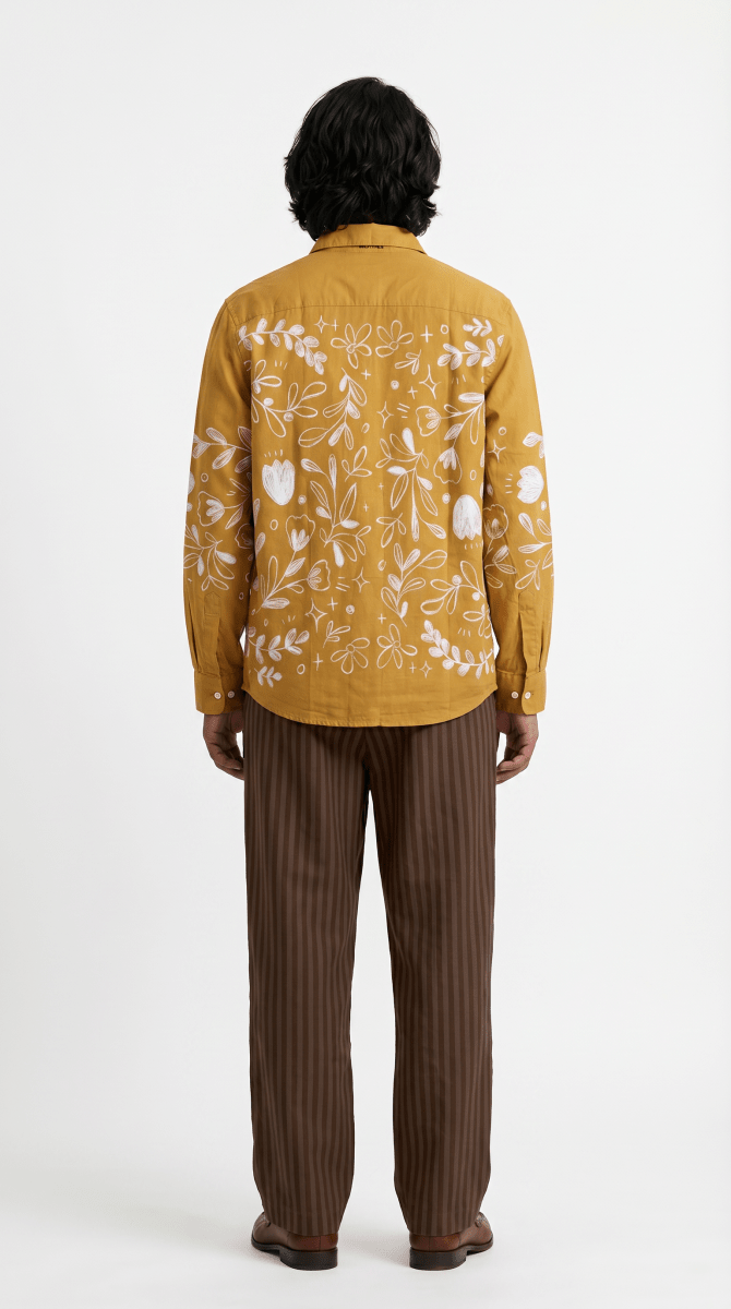 Flowerchild Full Sleeve - Shirt Men - Yellow Mustard Luxury Shirts for Men - Naymish Designs