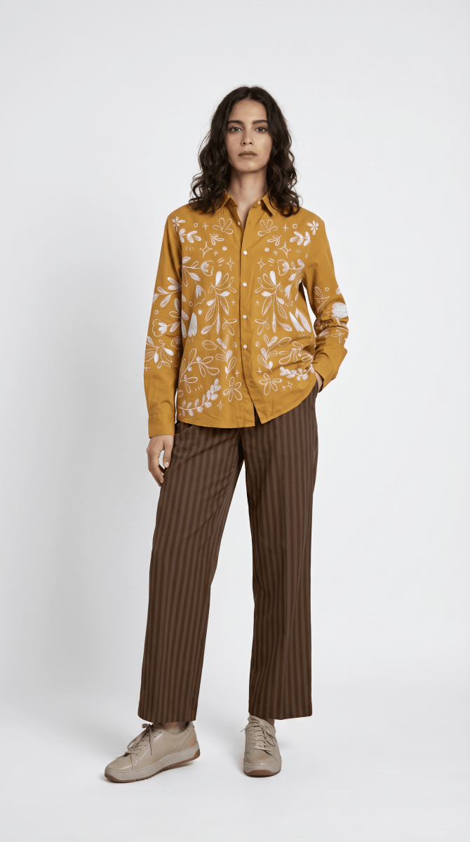 Flowerchild Full Sleeve - Shirt Women - Yellow Mustard Luxury Shirts for Women - Naymish Designs
