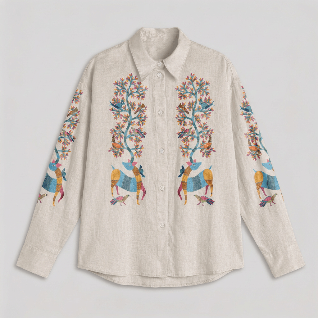 Gond Deer White Shirt Women - Naymish Designs