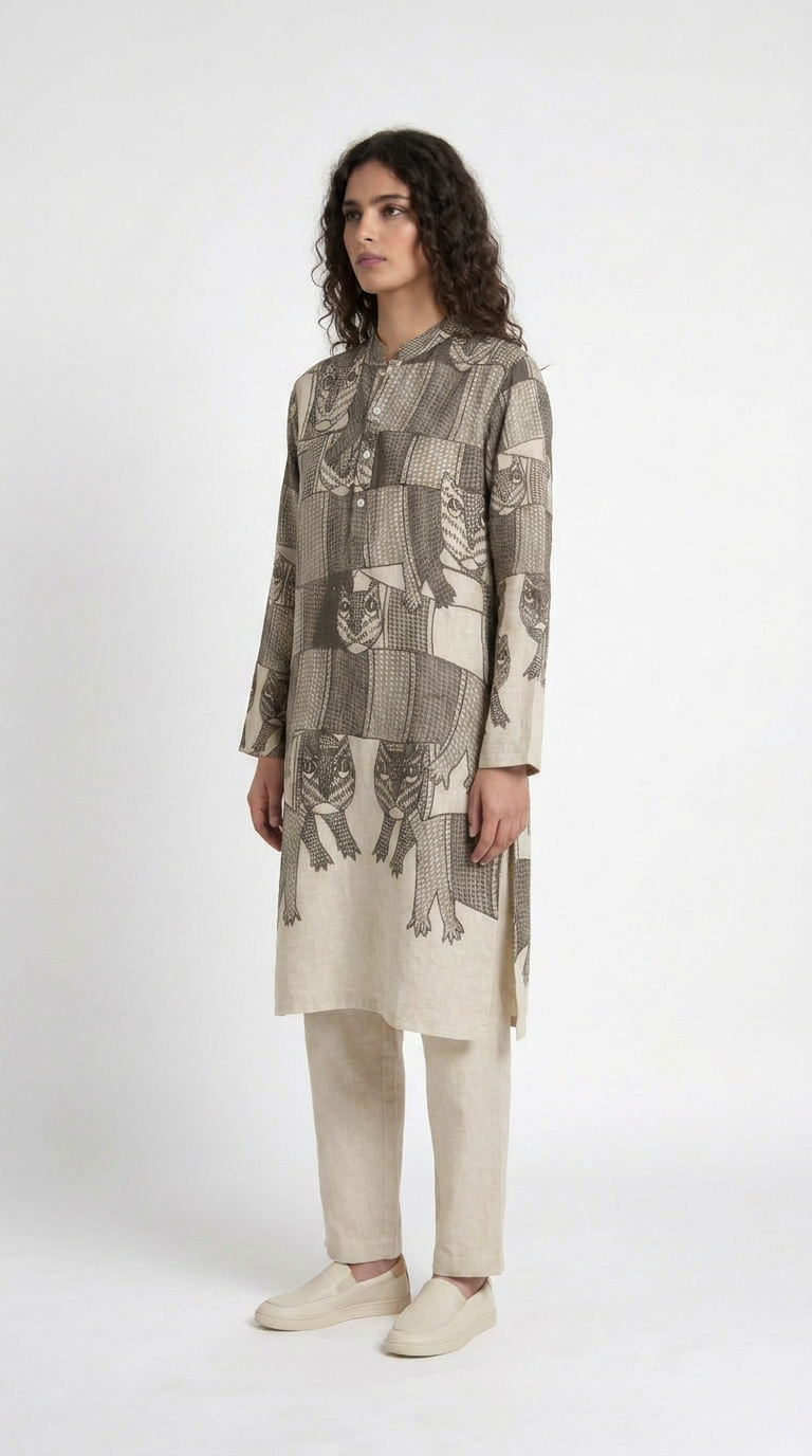 Gond Forest Kurta Women side model view