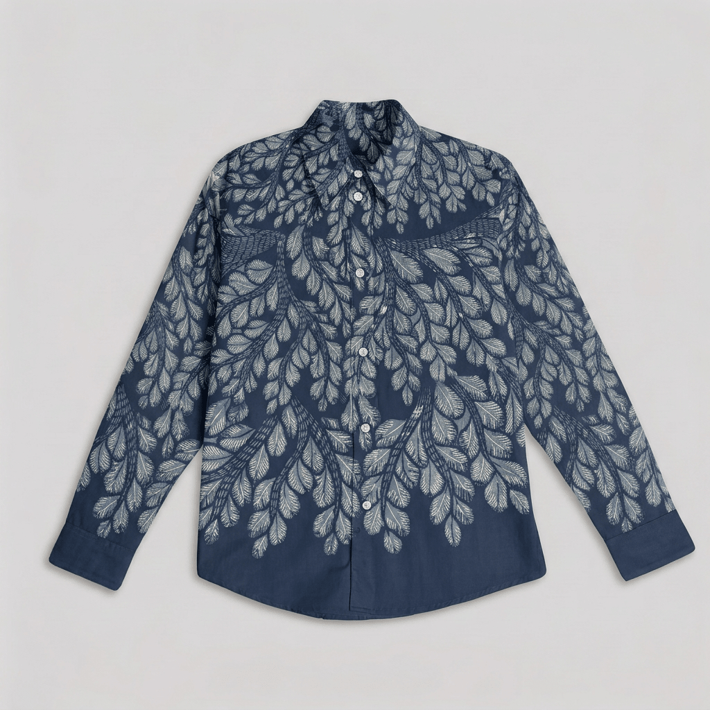 Gond Leaf Shirt Women - Blue - Naymish Designs