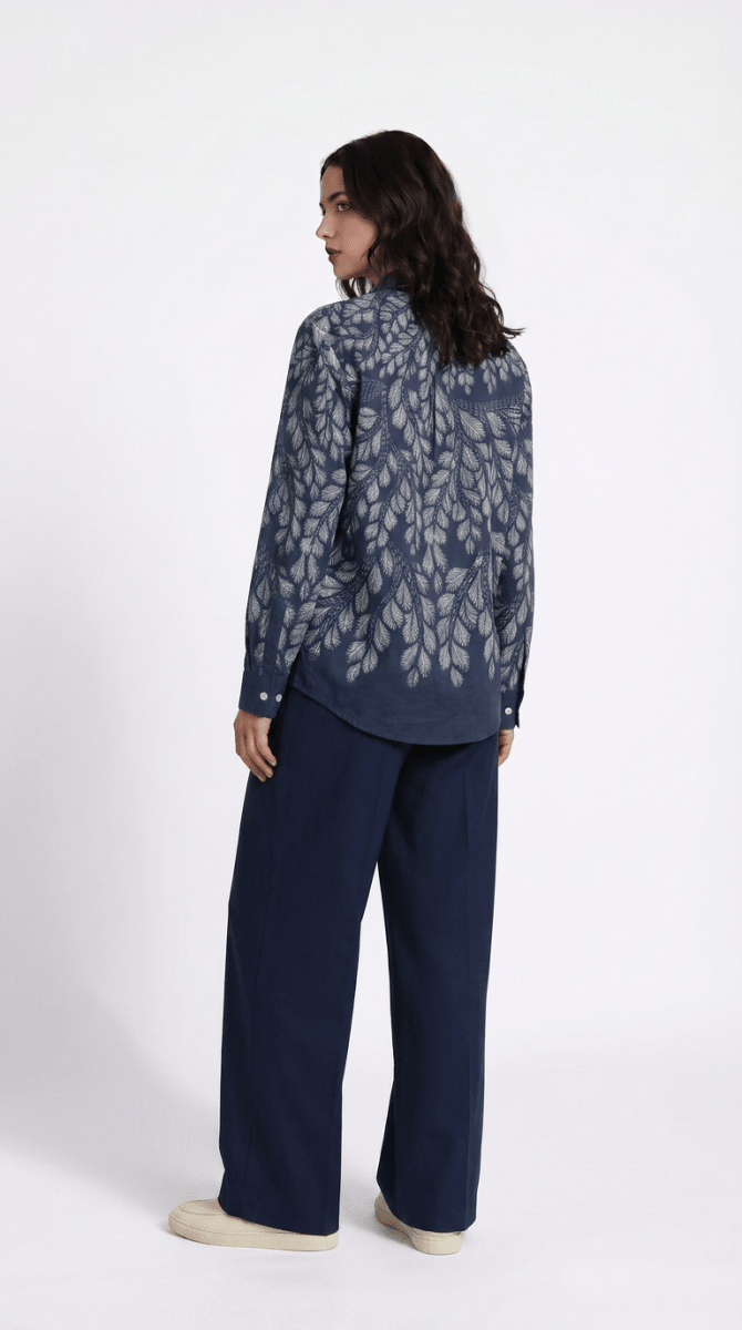 Gond Leaf Shirt Women - Blue - Naymish Designs