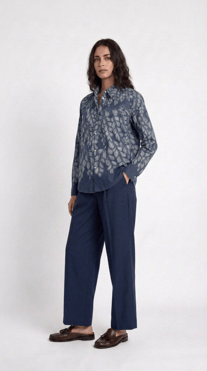 Gond Leaf Shirt Women - Blue - Naymish Designs