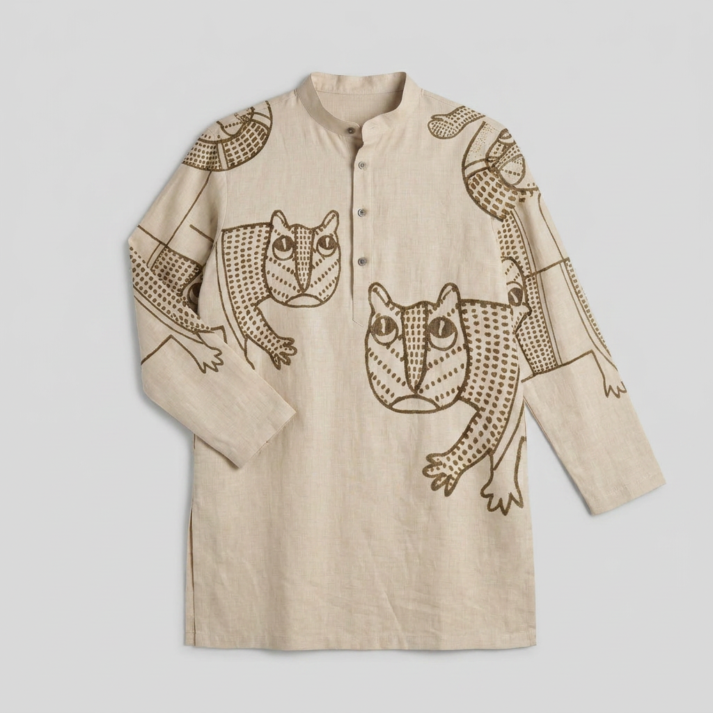 Gond Tiger Kurta Set flat kurta front view