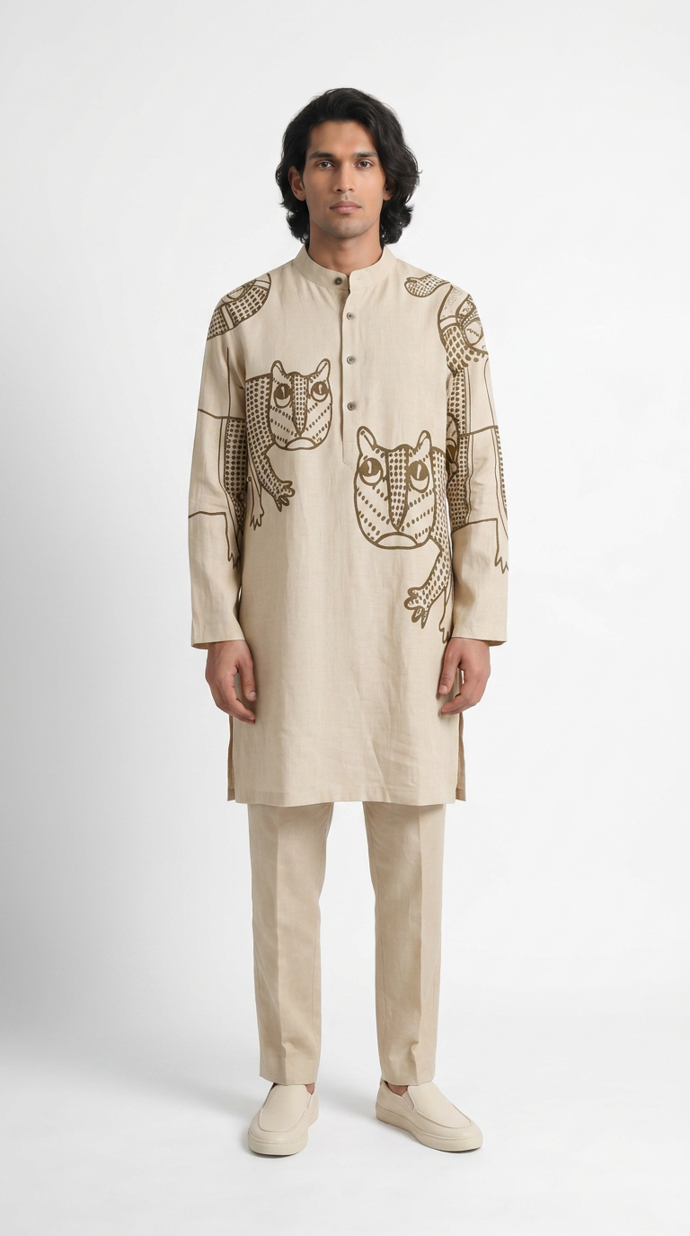 Gond Tiger Kurta Men front model view