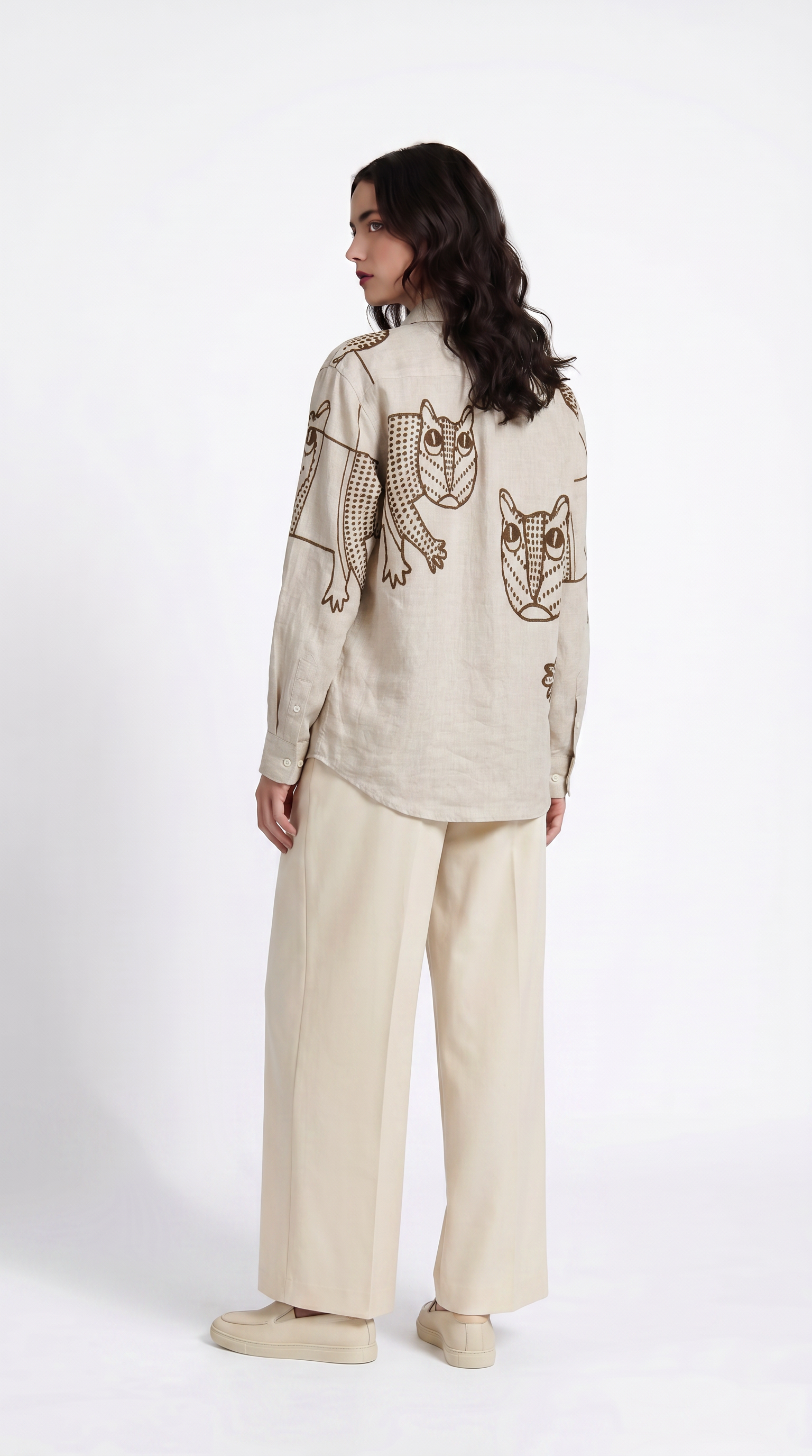 Gond Tiger Shirt Women back side model view