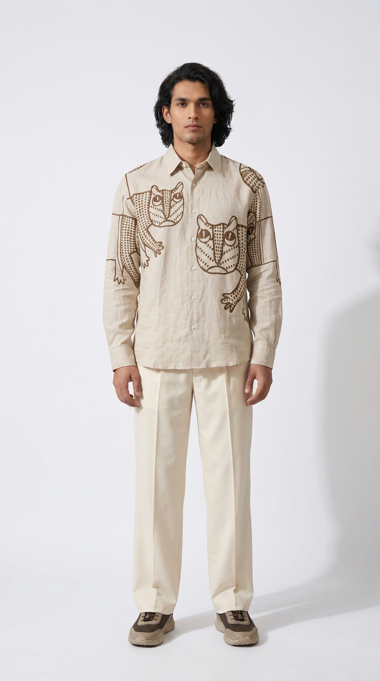 Gond Tiger Shirt Men front model view