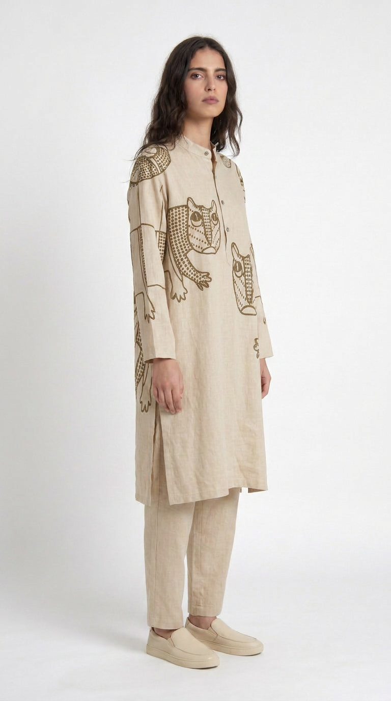 Gond Tiger Kurta Women side model view