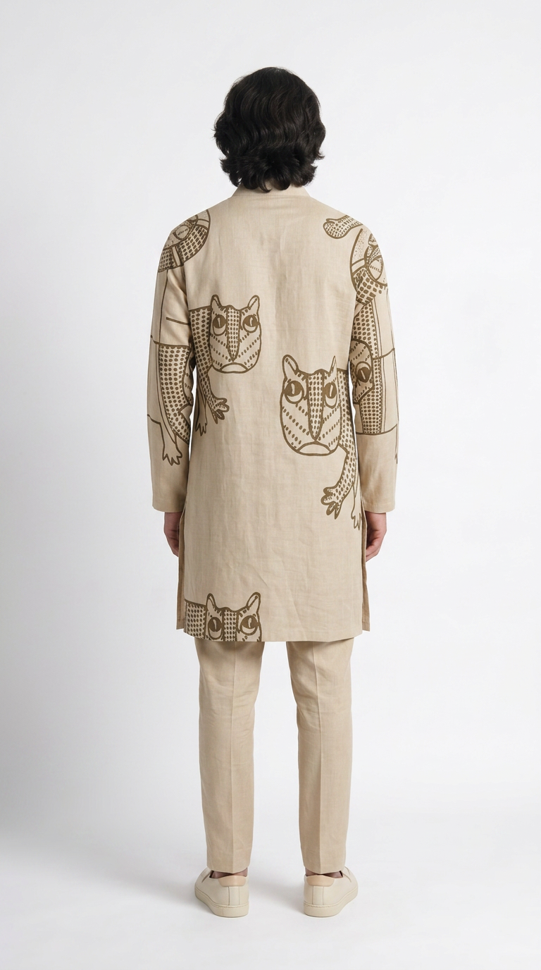 Gond Tiger Kurta Men back model view