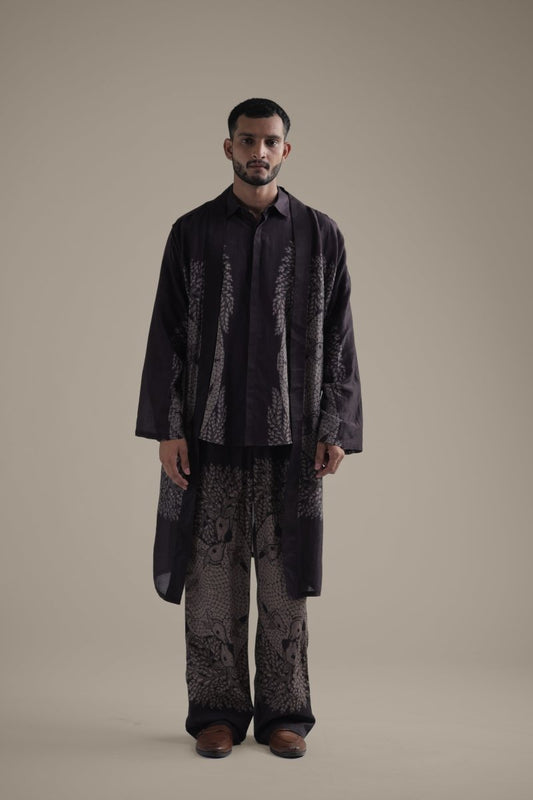 Gond Tree of Life Robe Set - Men - Brown - Giza Cotton - Naymish Designs